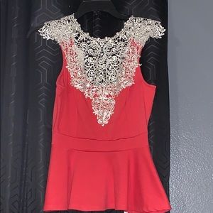PINK LACE PEPLUM SHIRT